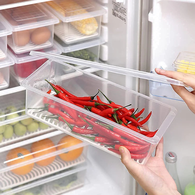 Fridge Storage Container with Lid and Drain Plates🤩🤩🤩