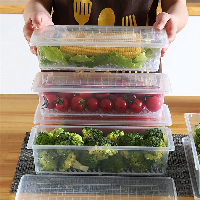 Fridge Storage Container with Lid and Drain Plates🤩🤩🤩